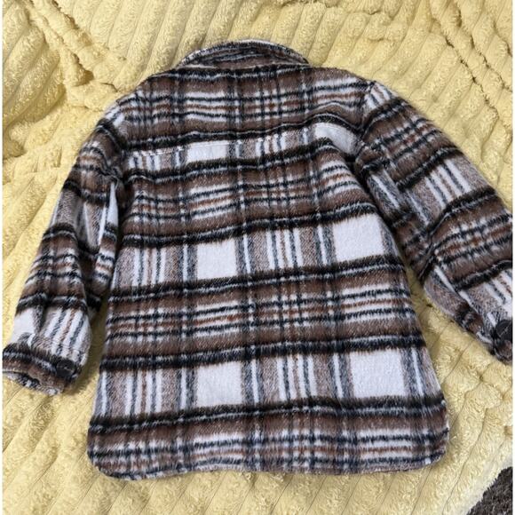 Plaid Brown Burnt Orange Ivory Pea Coat Jacket GB Girls Size 10 - Picture 5 of 10